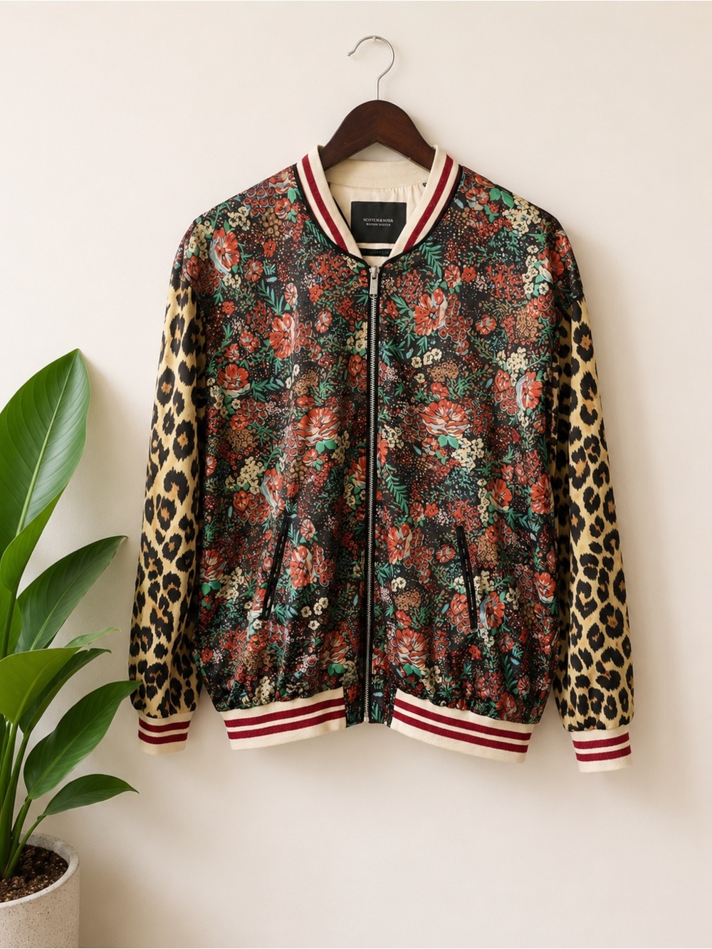Scotch & Soda Floral and Leopard Print Multicolor Bomber Jacket